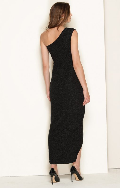 Valedictory One Shoulder Formal Maxi Dress in Black Lurex - Image 5