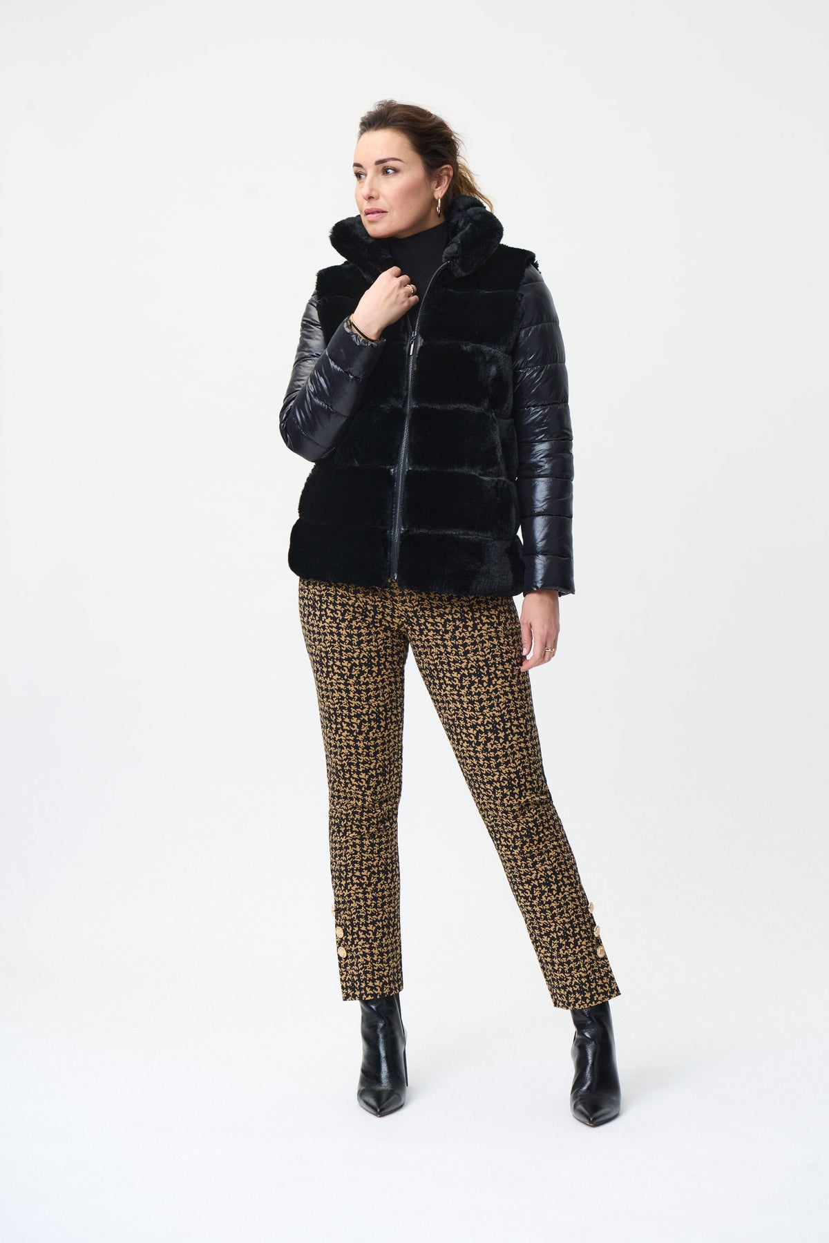 Joseph Ribkoff Faux Fur and Faux Leather Puffer Jacket - Black - Image 3