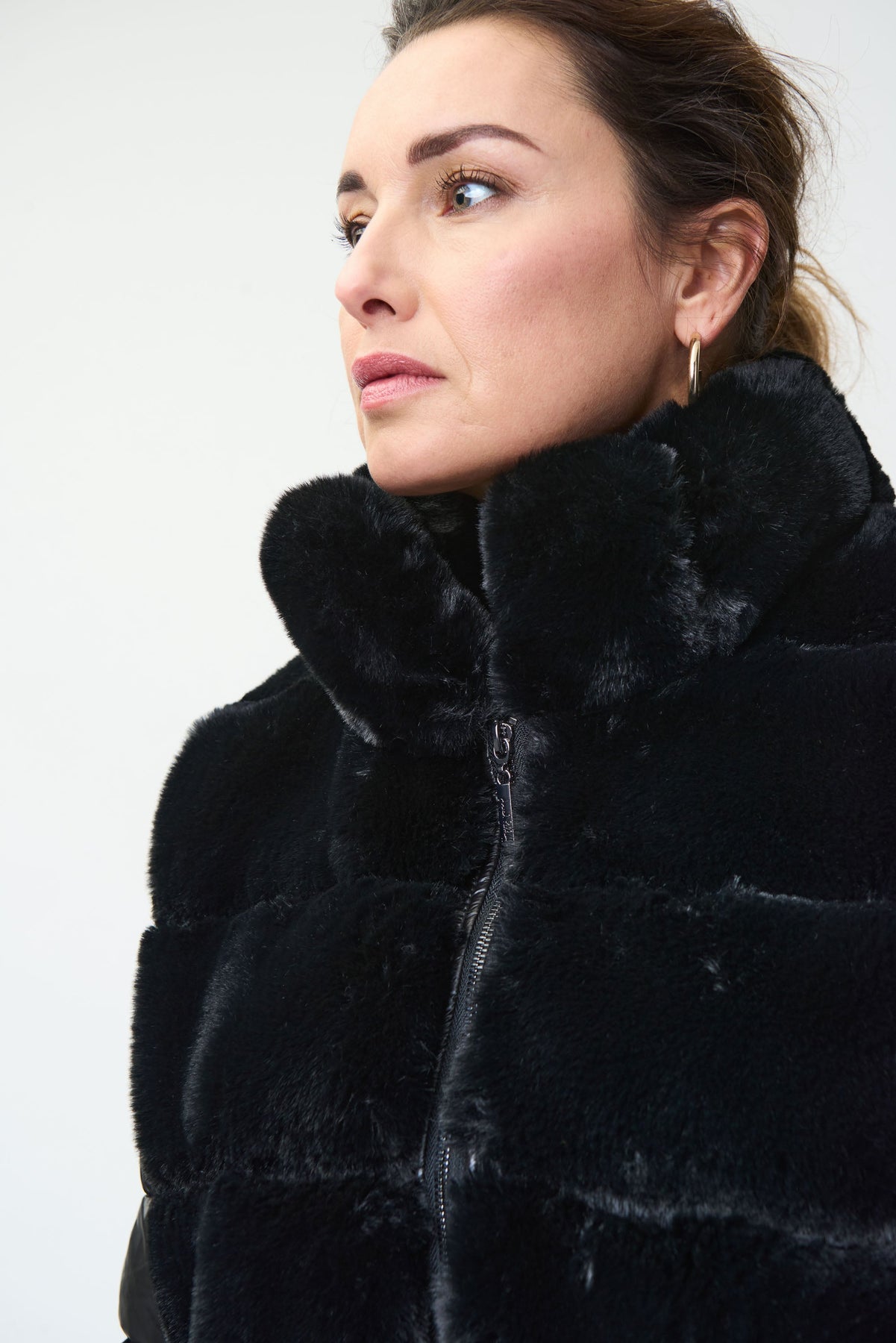 Joseph Ribkoff Faux Fur and Faux Leather Puffer Jacket - Black - Image 4