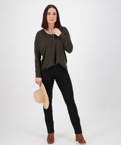 Vassalli Slim Leg Ponti Pull On Pant - Black