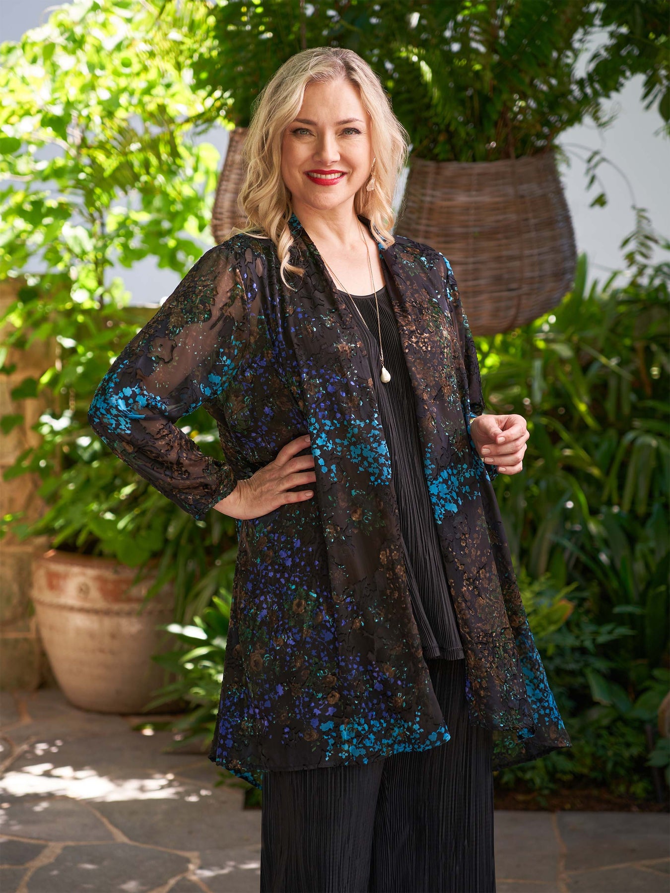 Swish Floaty Evening long Jacket- Patina Copper