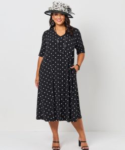 Swish V-Neck Jersey Derby Day Dress - Black/White Polka Dot