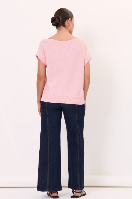 Adorne Samara Cotton Knit Top-Pink - Image 3