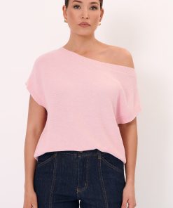 Adorne Samara Cotton Knit Top-Pink
