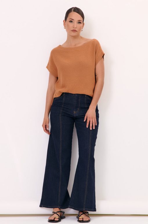 Adorne Samara Cotton Knit Top-Tan - Image 2