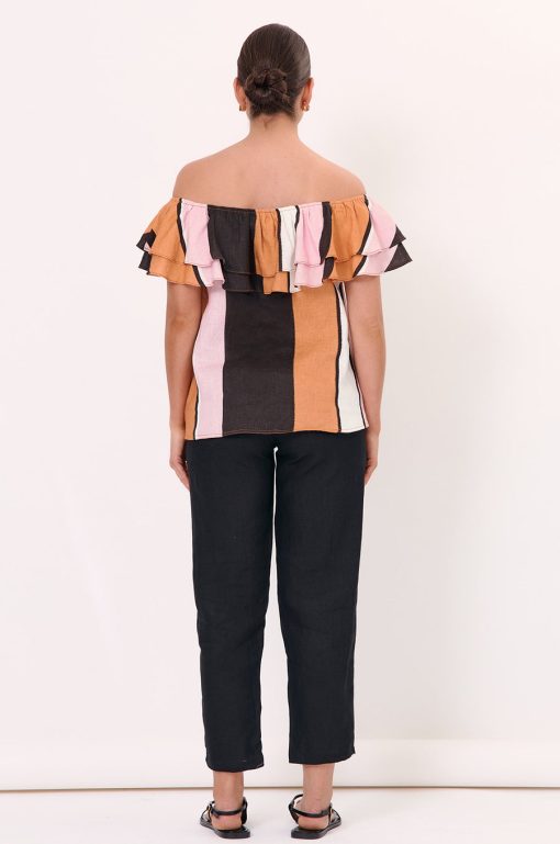Adorne Serena Stripe Linen Frill Top - Image 4