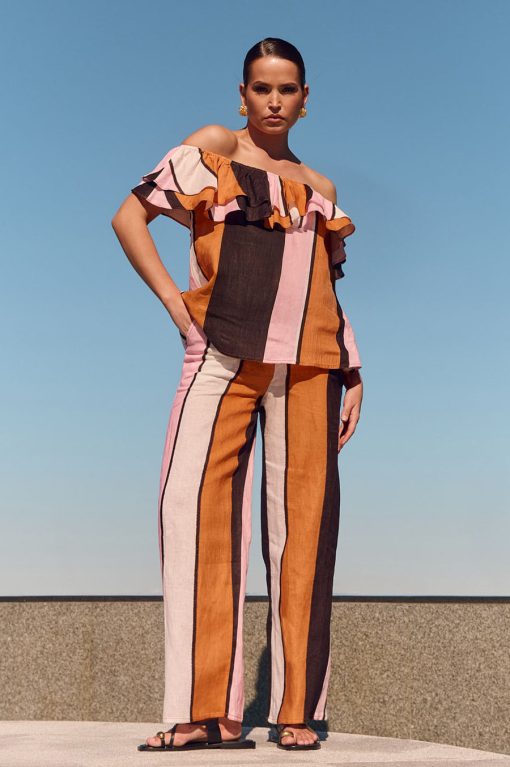 Adorne Serena Stripe Linen Frill Top - Image 2