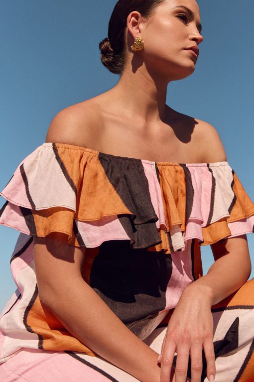 Adorne Serena Stripe Linen Frill Top