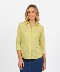 Vassalli Plain Button Up Shirt with Rib Panels Apple