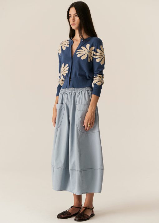 Pol Clothing Lask Daisy Cardigan Blue/Ecru - Image 3