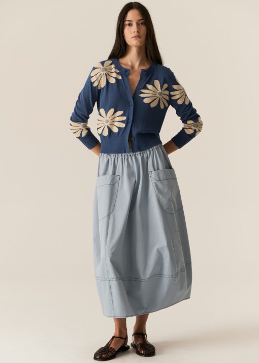 Pol Clothing Lask Daisy Cardigan Blue/Ecru