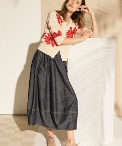Pol Clothing Lask Daisy Cardigan Ecru/Red