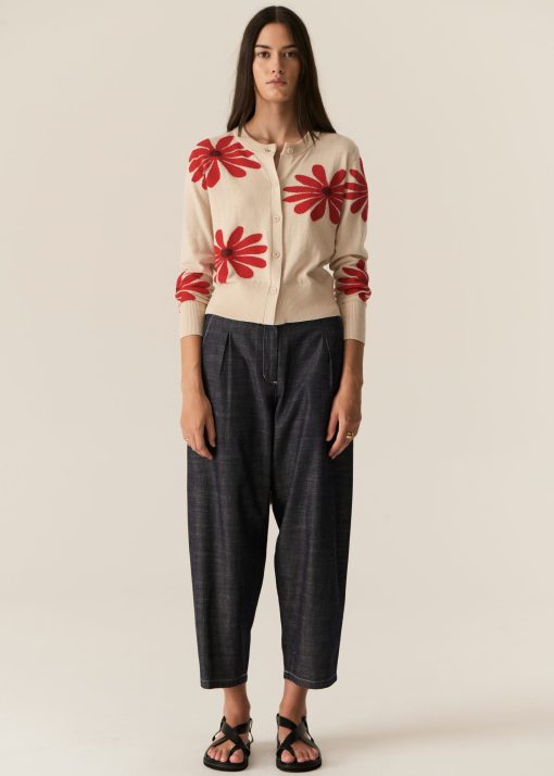 Pol Clothing Lask Daisy Cardigan Ecru/Red - Image 2