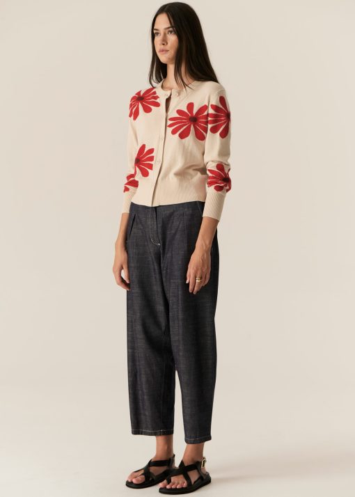 Pol Clothing Lask Daisy Cardigan Ecru/Red - Image 3