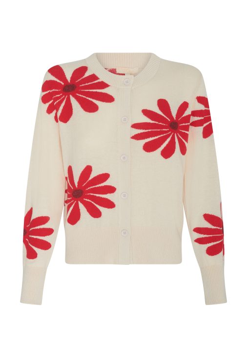 Pol Clothing Lask Daisy Cardigan Ecru/Red - Image 5