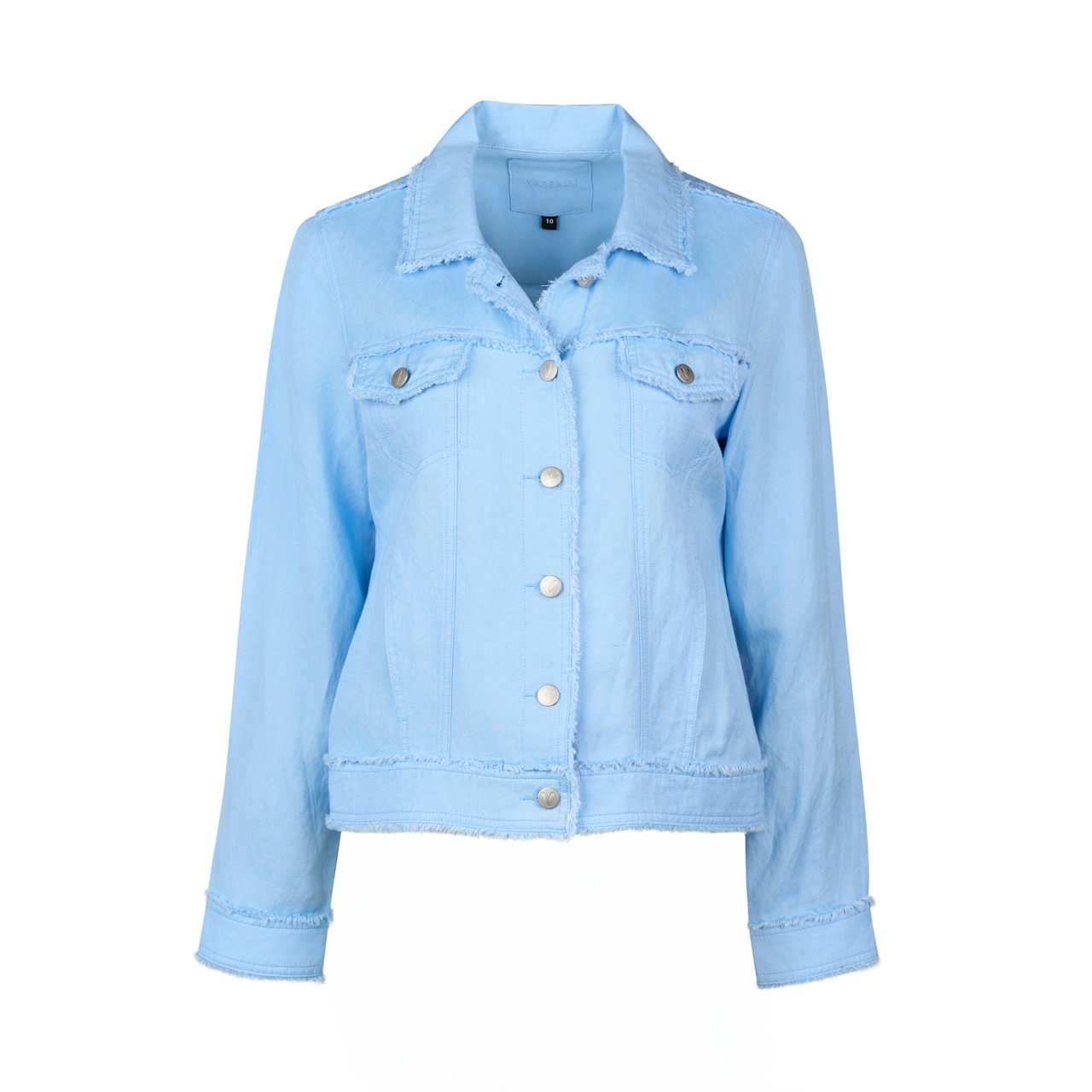 Vassalli Linen Jacket With Frayed Seams - Sky Blue - Image 3