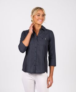 Vassalli Plain Button Up Shirt with Rib Panels - Ink