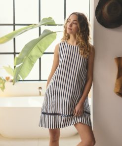 Alessandra Ginger Bretton Linen Dress-Navy/White