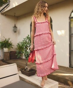 Alessandra Clementine Bretton Linen Dress - Pink/Red Stripe