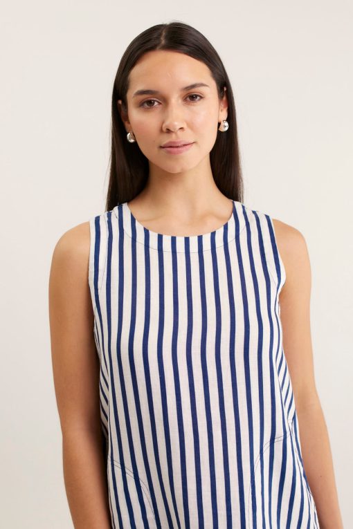 Alessandra Ginger Bretton Linen Dress-Navy/White - Image 4
