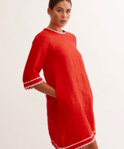 Alessandra Claire Linen Dress - Red