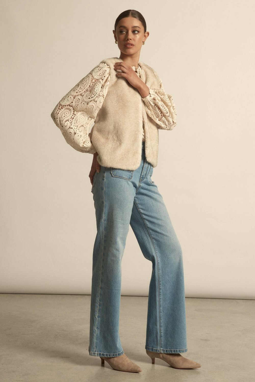 Zoe Kratzmann Affirm Faux Fur Vest - Ecru - Image 6