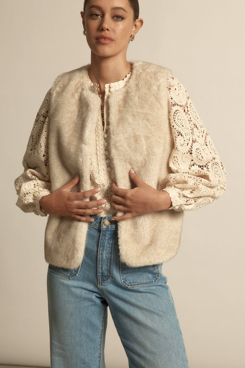 Zoe Kratzmann Affirm Faux Fur Vest - Ecru