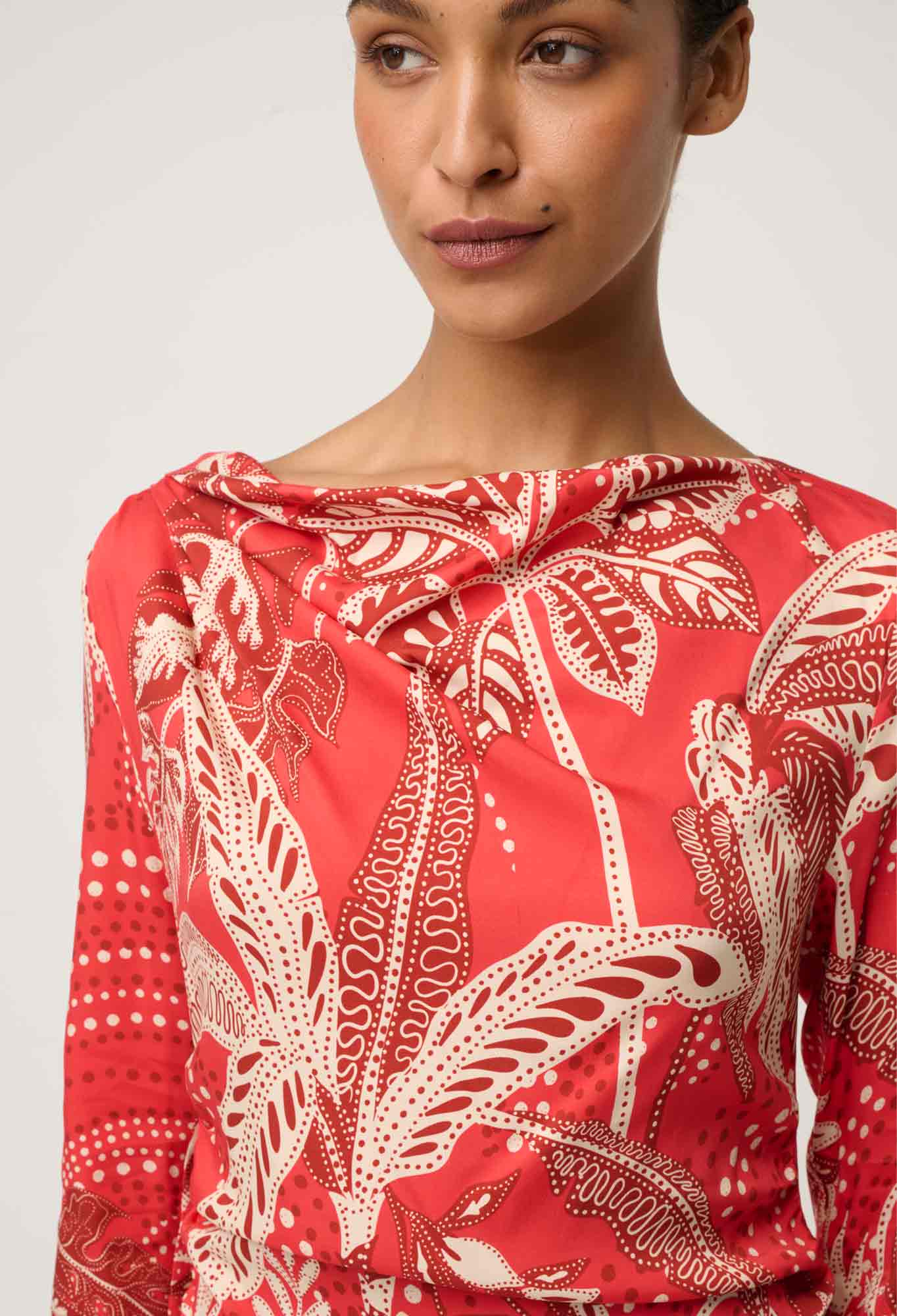 Once Was Helsa Draped Neck Long Sleeve Dress - Crimson Palms - Image 5
