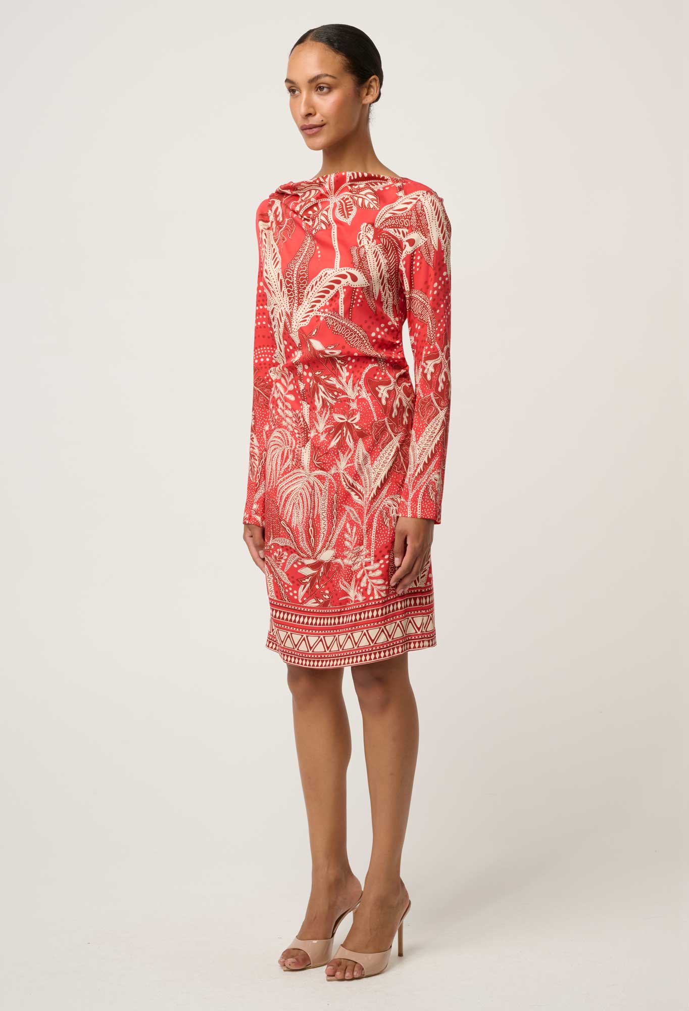 Once Was Helsa Draped Neck Long Sleeve Dress - Crimson Palms - Image 3