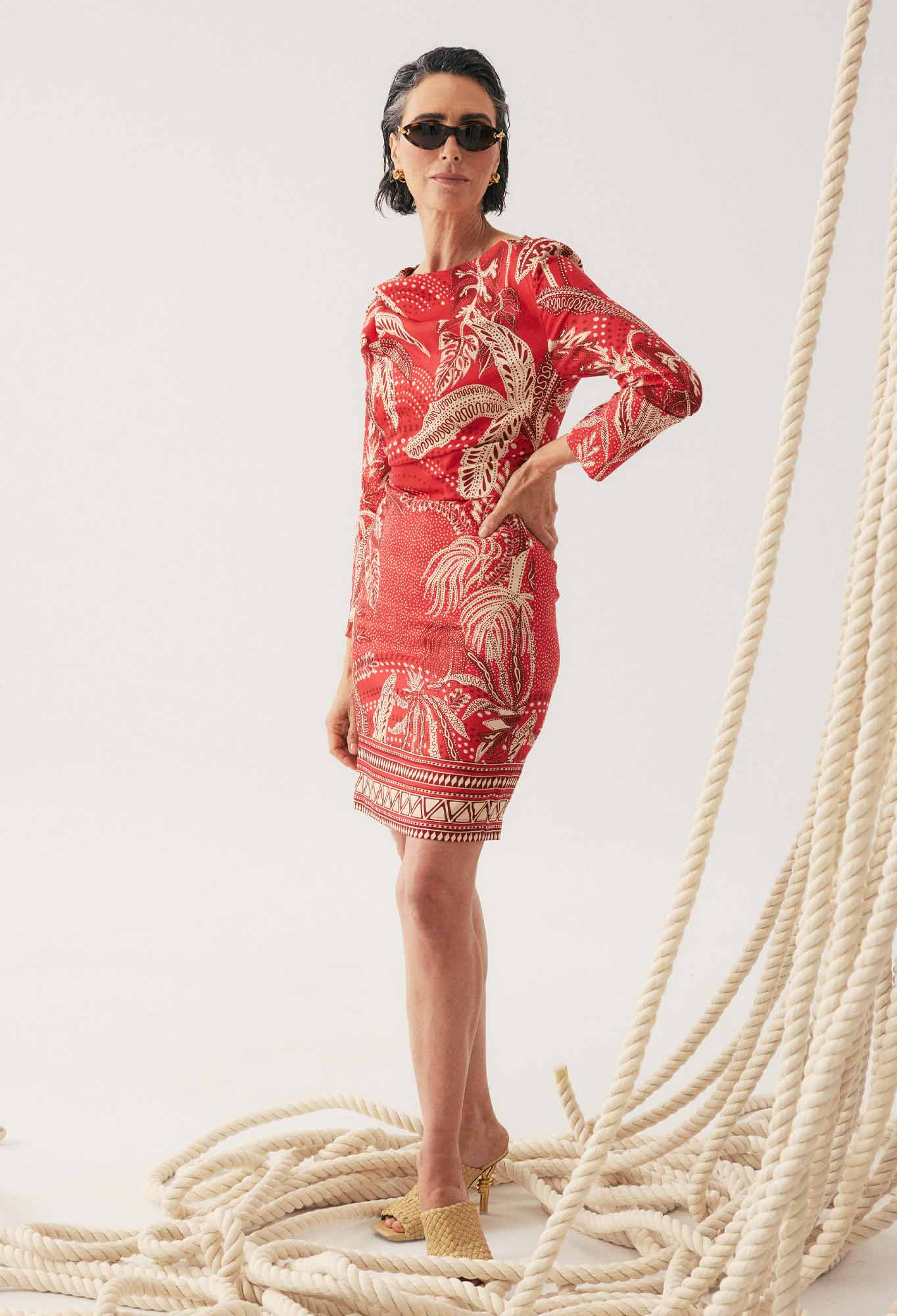 Once Was Helsa Draped Neck Long Sleeve Dress - Crimson Palms