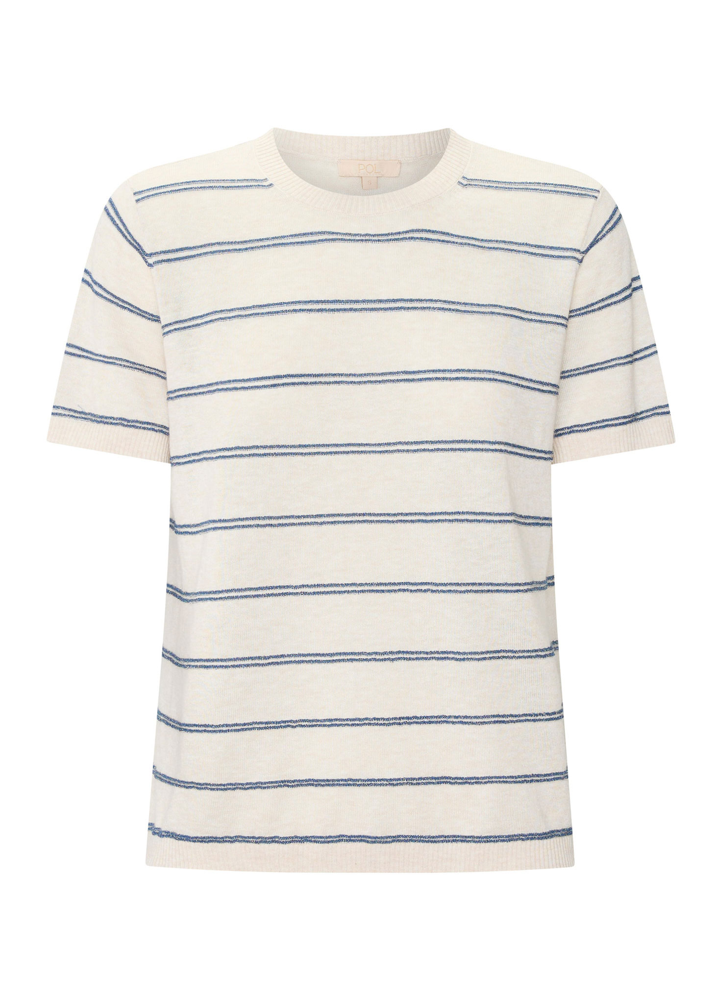 Pol Clothing Sable Tee Stripe - Pebble/Blue - Image 6