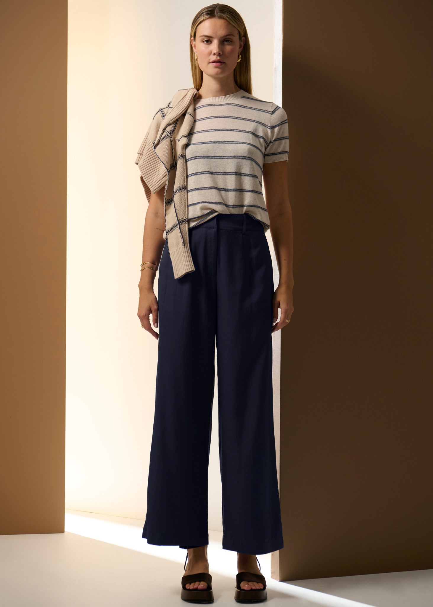 Pol Clothing Sable Tee Stripe - Pebble/Blue