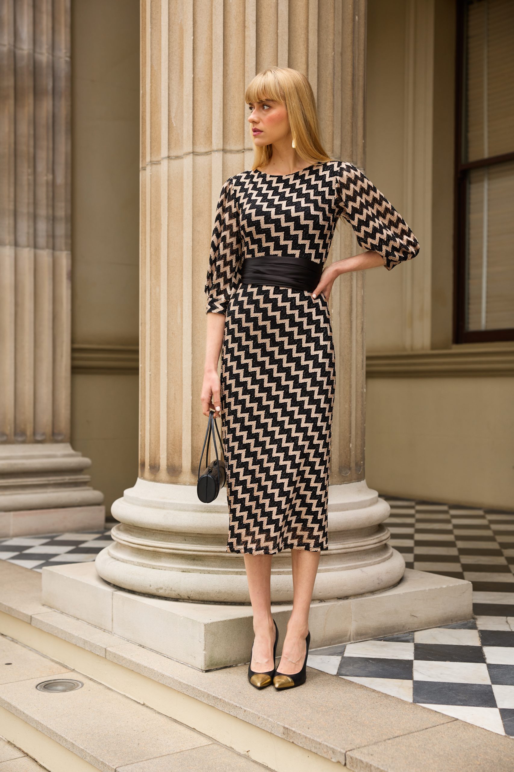Sacha Drake Heart Of Paris Dress - Black/Gold Chevron