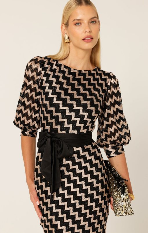 Sacha Drake Heart Of Paris Dress - Black/Gold Chevron - Sarah Gabrielle