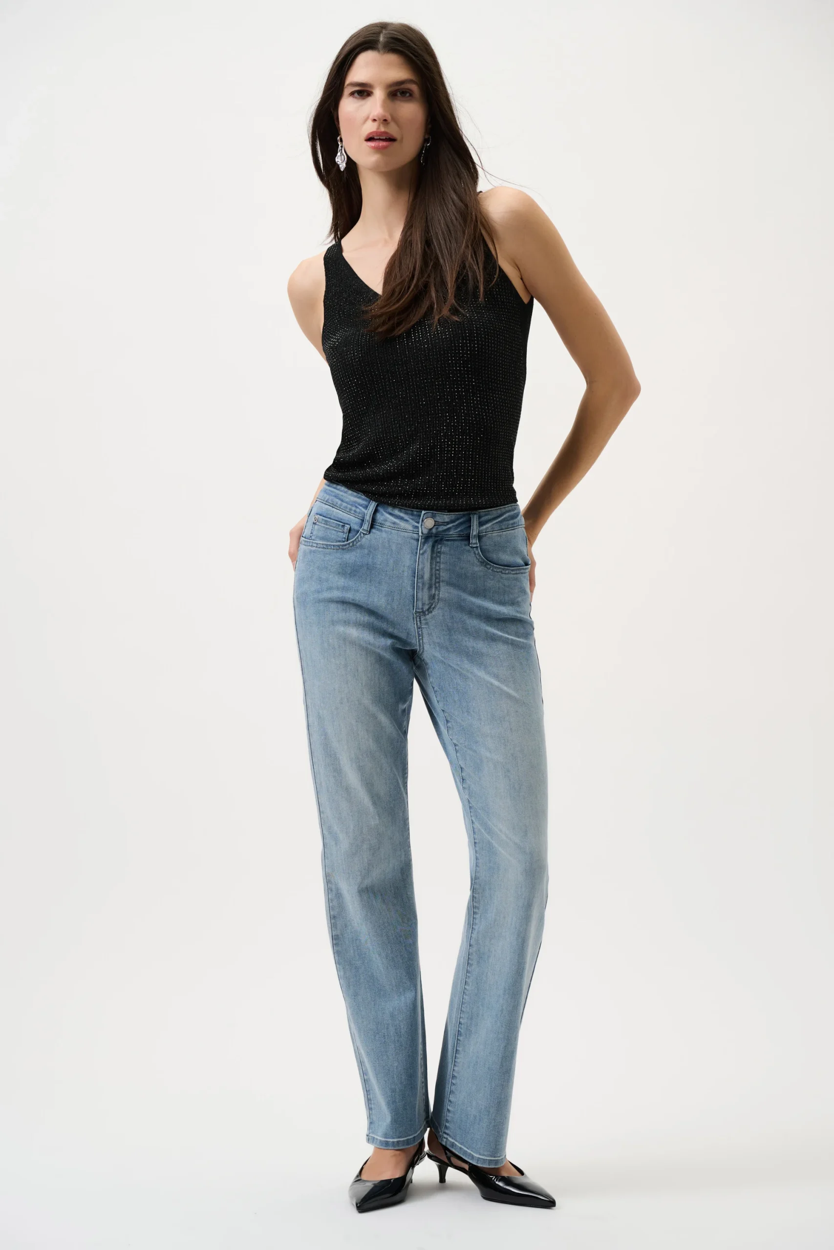 Joseph Ribkoff Metallic Knitted Camisole with Rhinestones - Black - Image 4