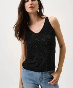 Joseph Ribkoff Metallic Knitted Camisole with Rhinestones - Black