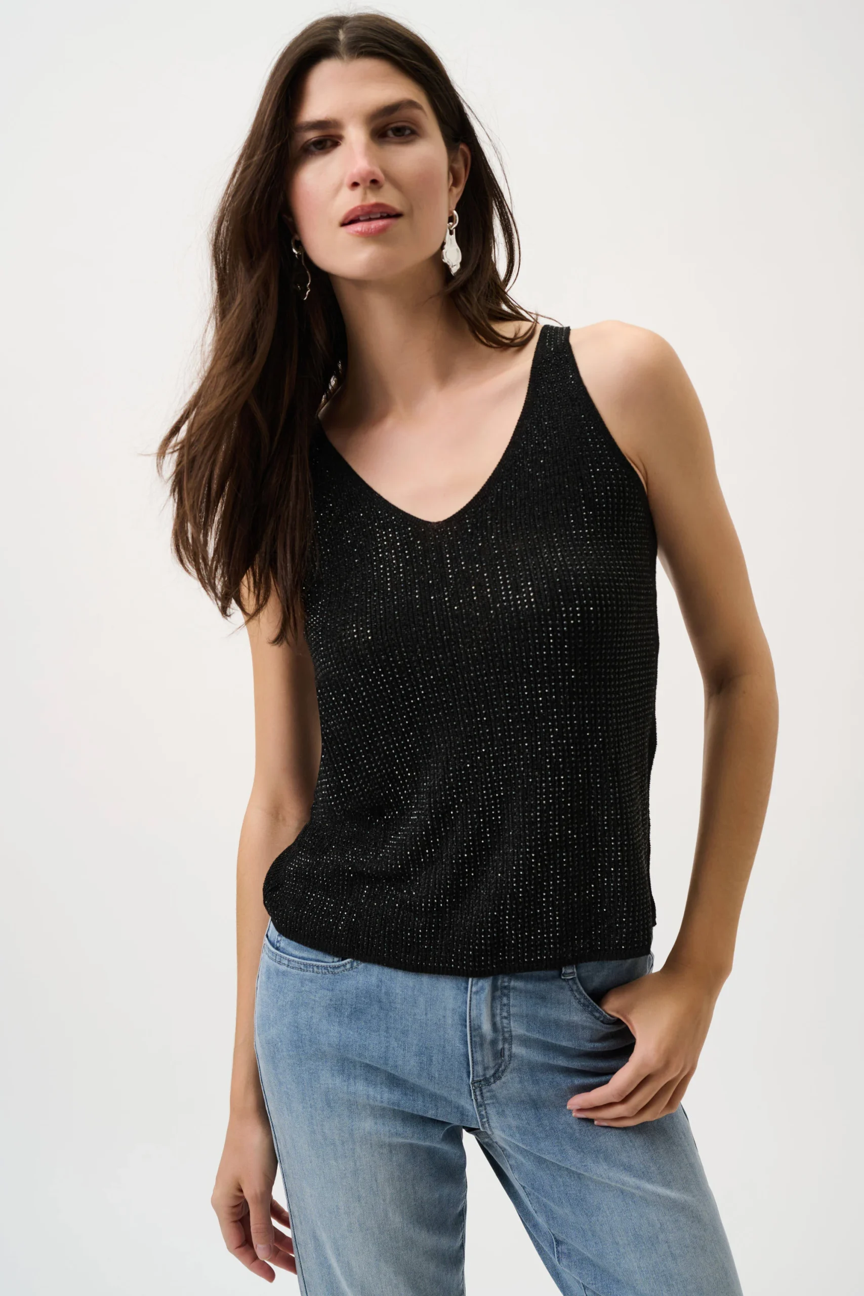 Joseph Ribkoff Metallic Knitted Camisole with Rhinestones - Black