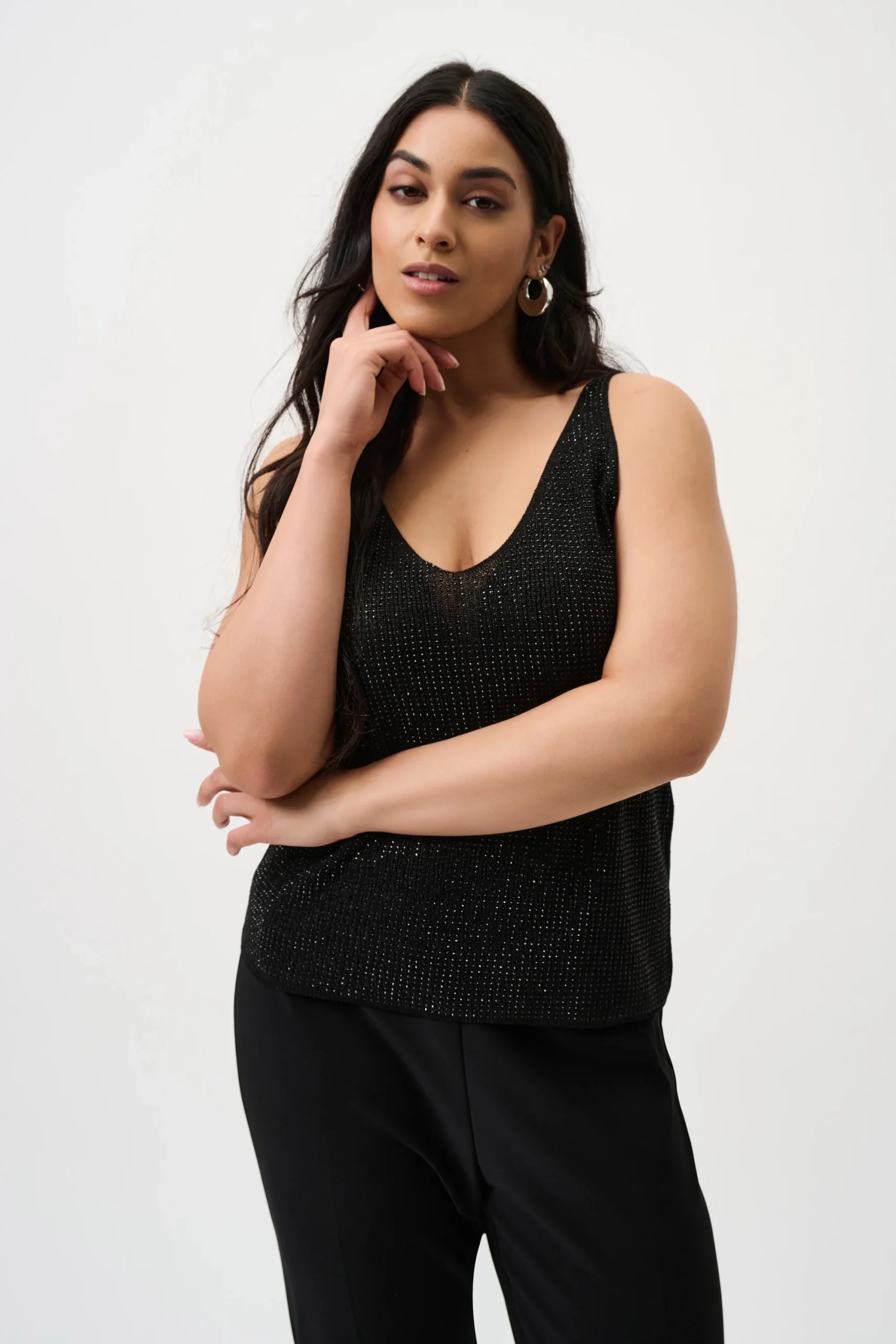 Joseph Ribkoff Metallic Knitted Camisole with Rhinestones - Black - Image 5