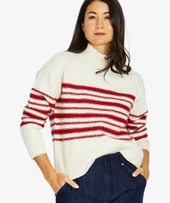 Jump Reverse Stripe Pullover - Ivory/Cherry