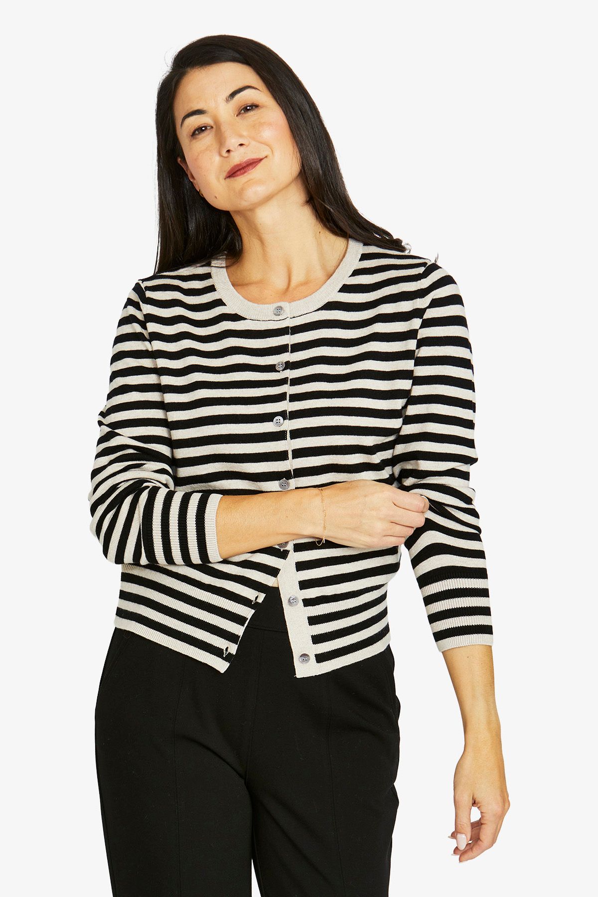 Jump Mono Stripe Cardi - Black/Barley