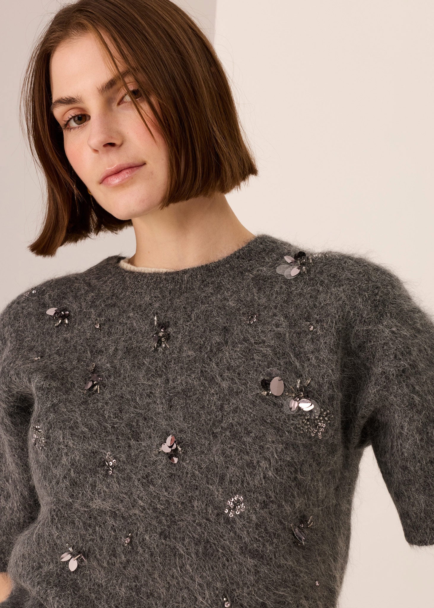 POL Haviland Beaded Knit Tee - Charcoal - Image 2