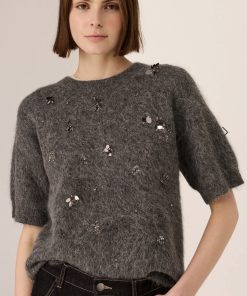 POL Haviland Beaded Knit Tee - Charcoal