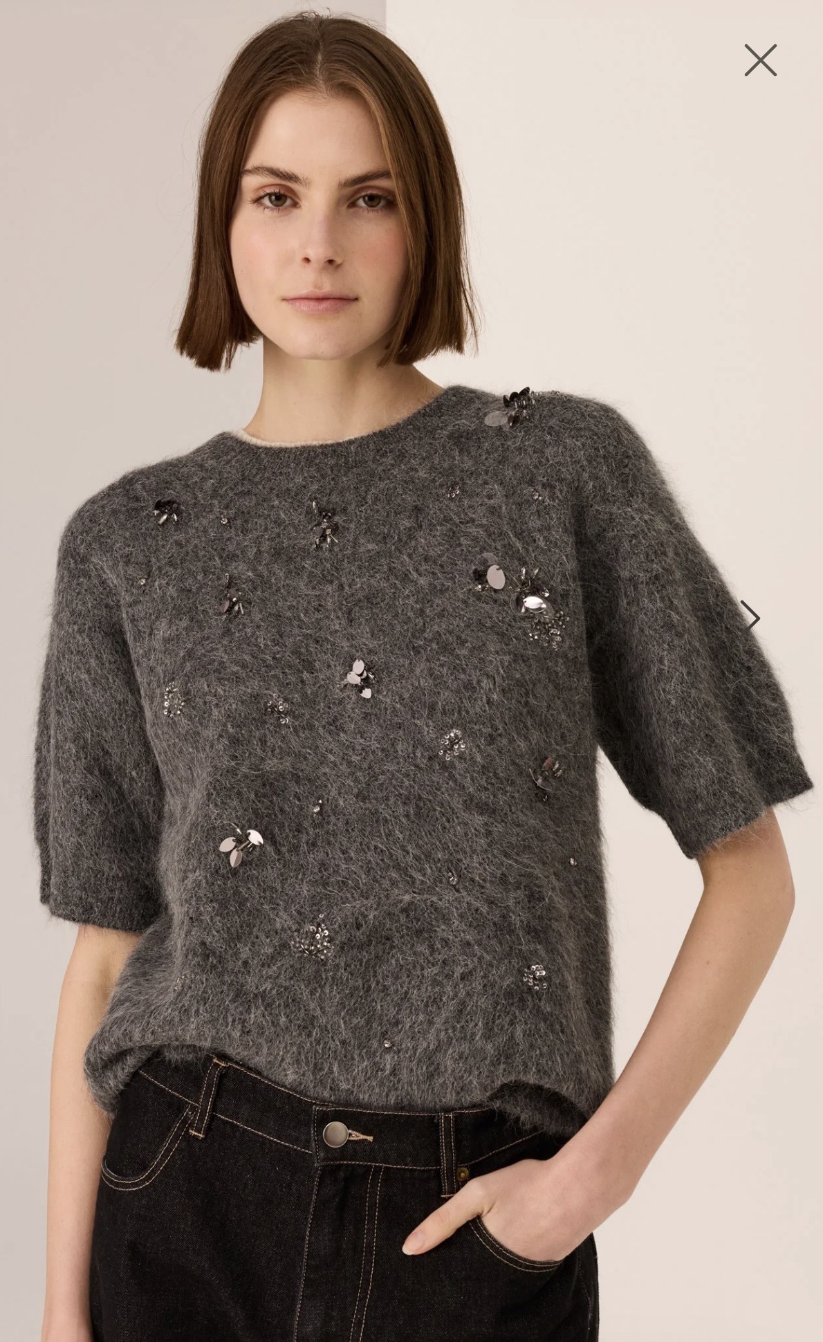 POL Haviland Beaded Knit Tee - Charcoal