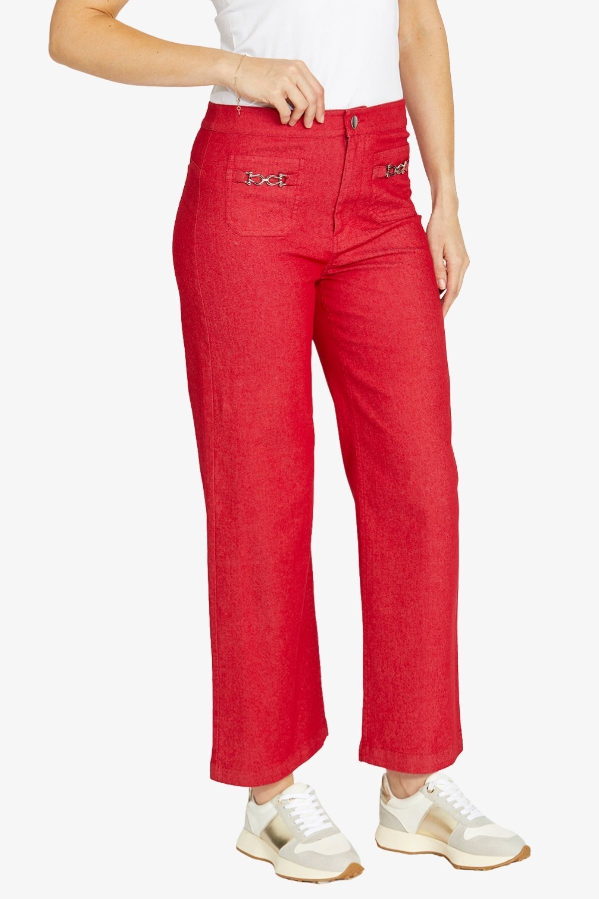 Ping Pong Wide Leg Chain Trim Pant - Red - Image 2