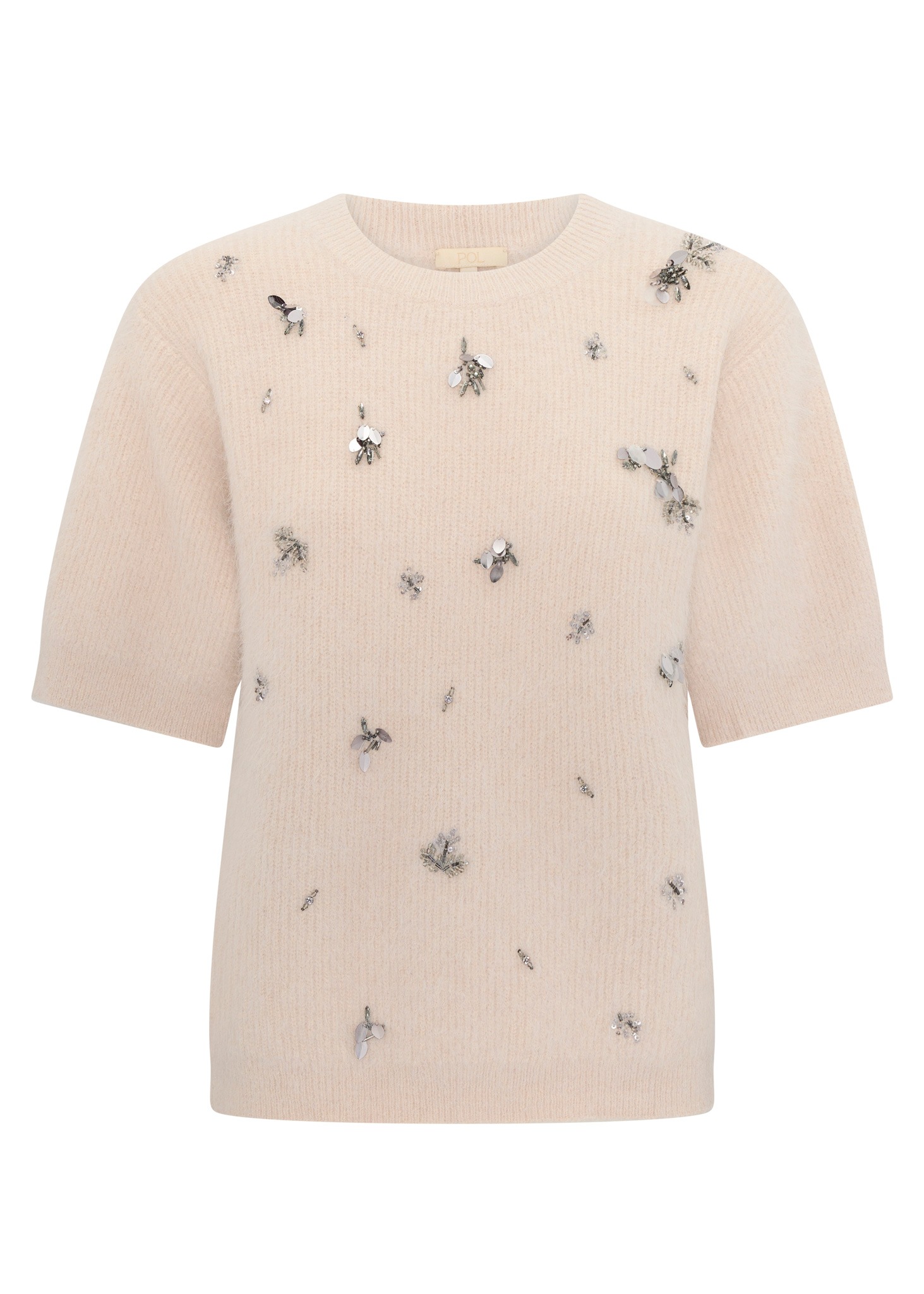POL Haviland Beaded Knit Tee - Blush or Charcoal