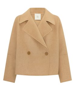 POL Cohen Cropped Wool Coat - Camel