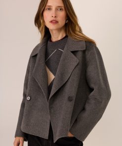 POL Cohen Cropped Wool Coat - Charcoal