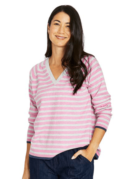 Jump Duo Stripe V-Neck -Rose/Grey