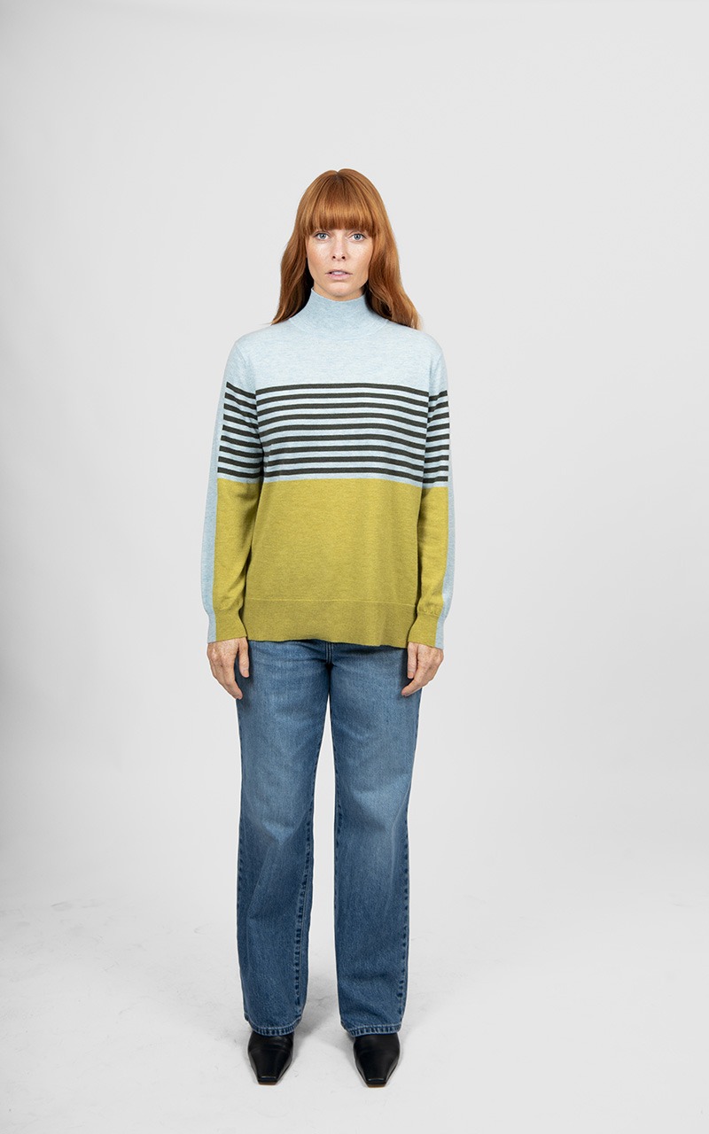 Bridge & Lord Stripe and Colour Block Tunic - Citrine/Olive/Aqua