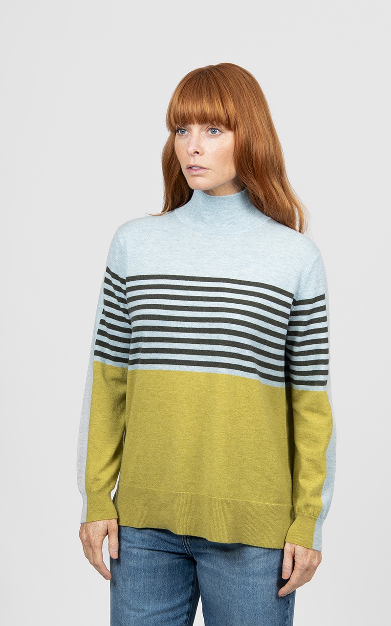 Bridge & Lord Stripe and Colour Block Tunic - Citrine/Olive/Aqua - Image 2